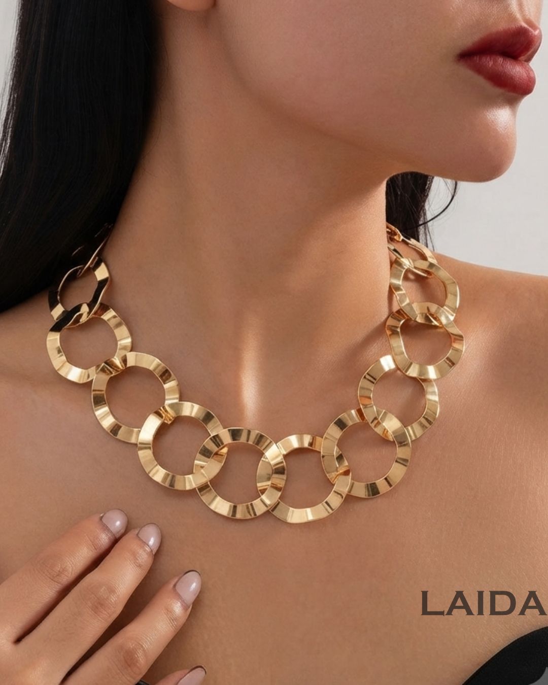 Golden Geometric Circle Statement Necklace With Earrings
