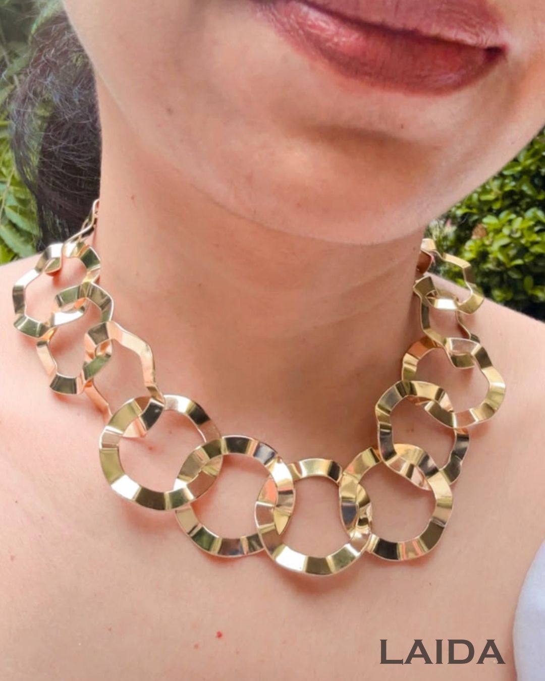 Golden Geometric Circle Statement Necklace With Earrings