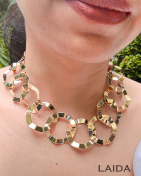 Golden Geometric Circle Statement Necklace With Earrings