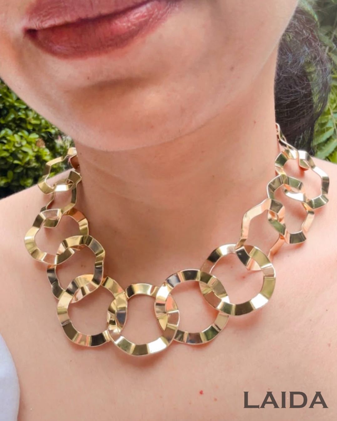 Golden Geometric Circle Statement Necklace With Earrings