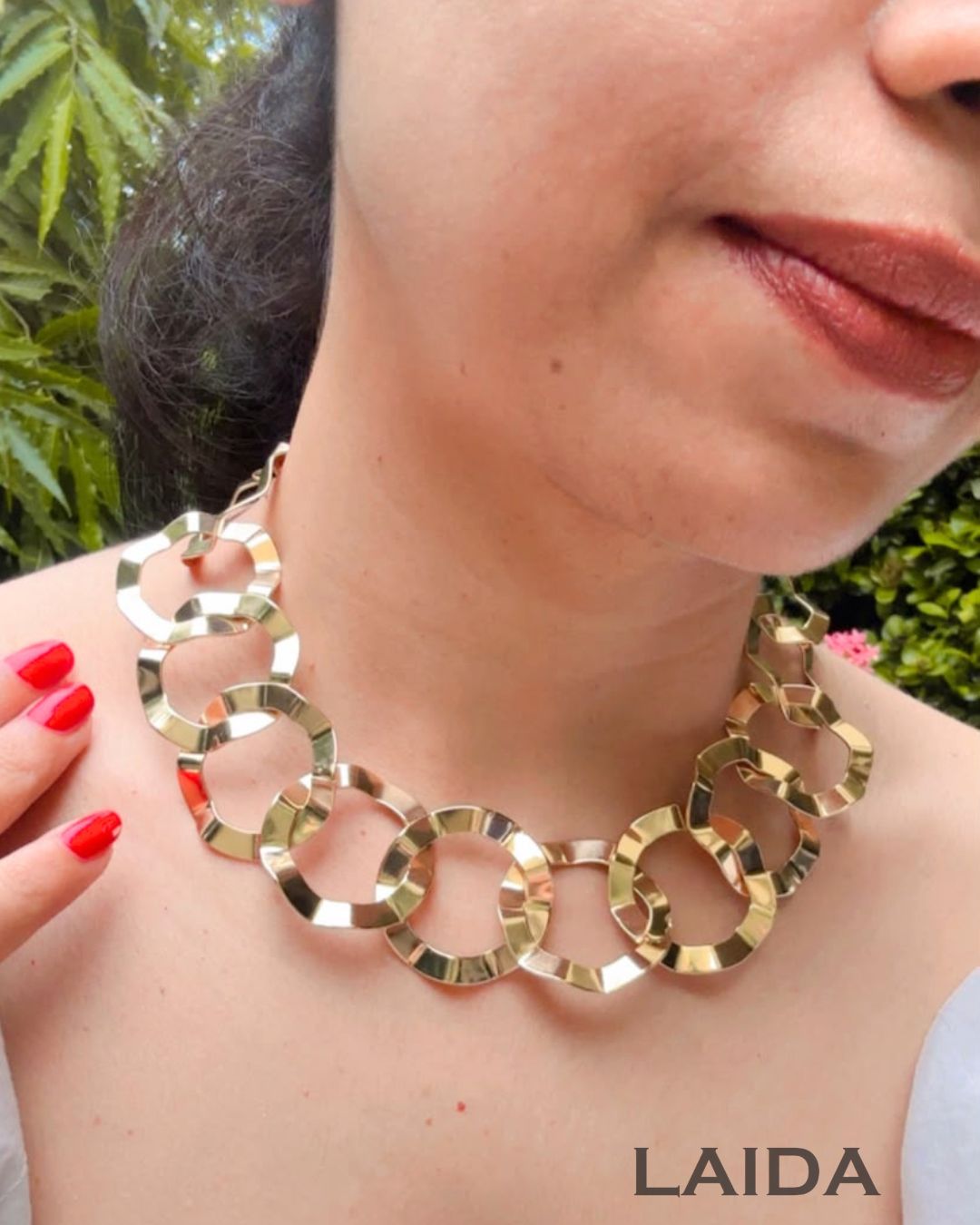 Golden Geometric Circle Statement Necklace With Earrings