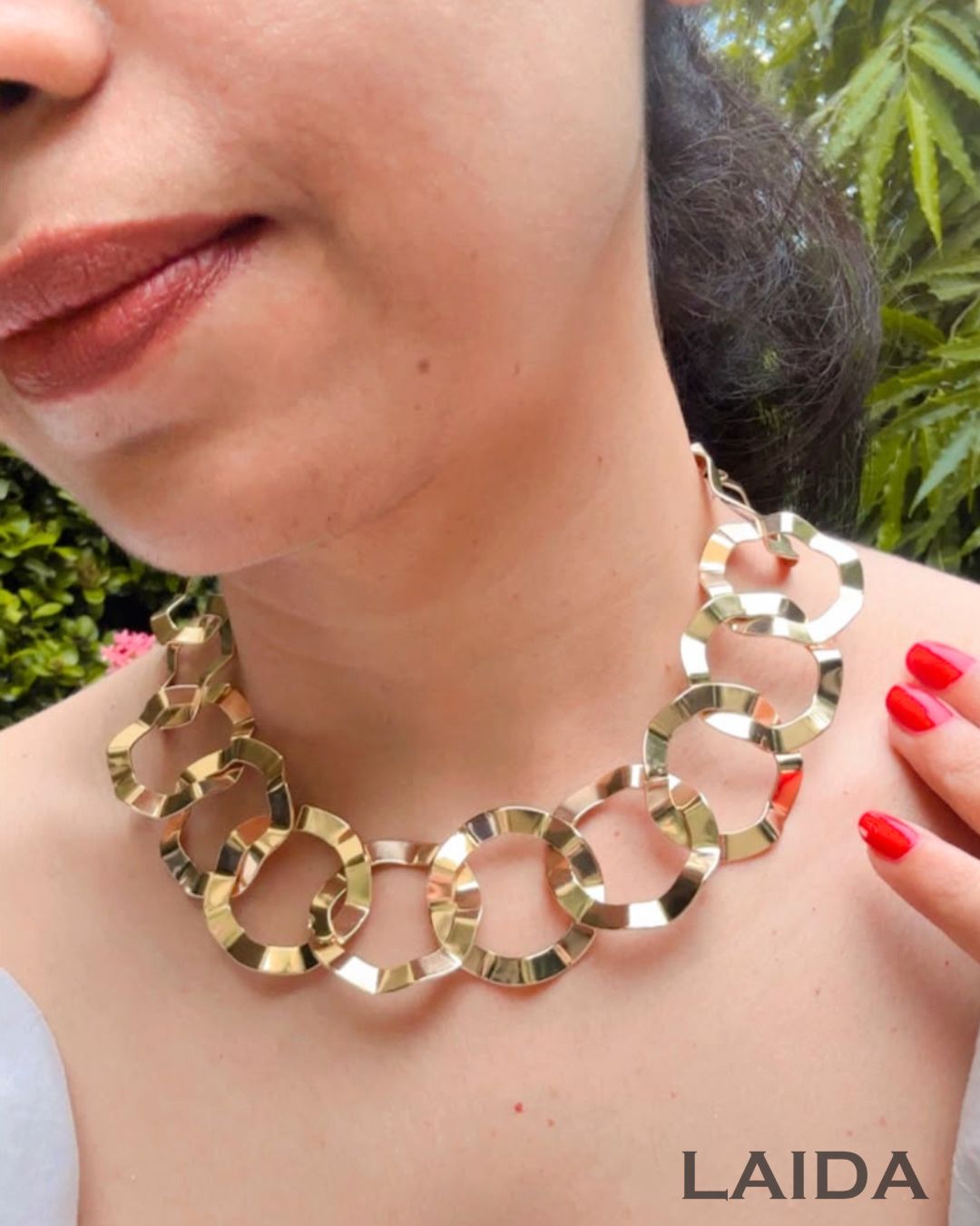 Golden Geometric Circle Statement Necklace With Earrings