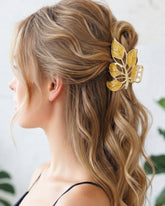 Yellow Leaf Pattern Claw Clips