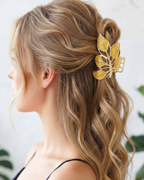 Yellow Leaf Pattern Claw Clips