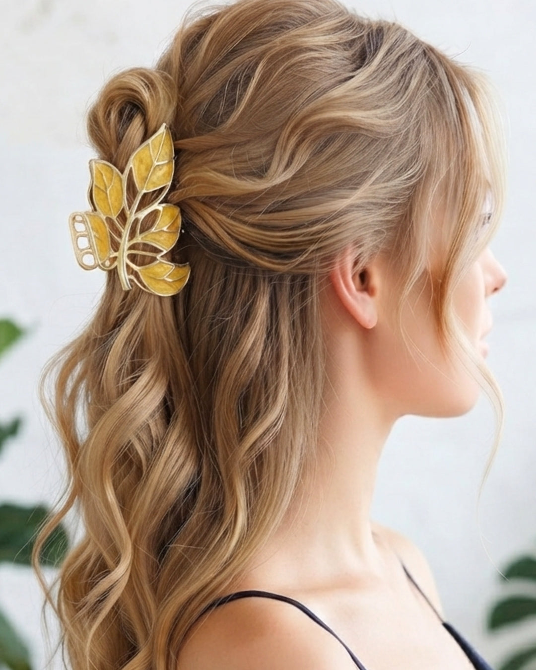 Yellow Leaf Pattern Claw Clips