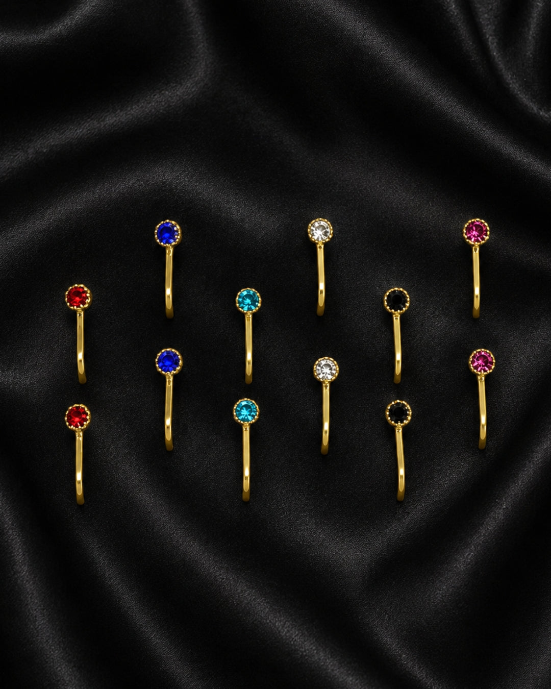 Multicolor Gold- plated Mini Stud Nosepin Pack Of 12