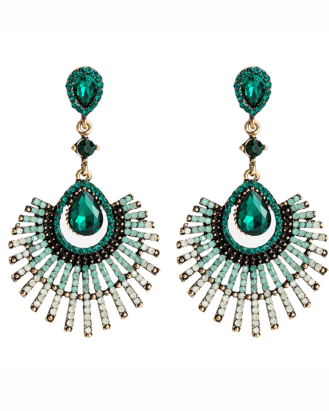 Green Acrylic Rhinestone Drop Earrings