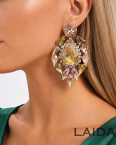 Peach Teardrop Rhinestone Drop Earrings