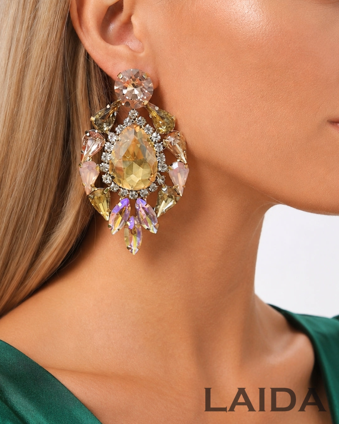 Peach Teardrop Rhinestone Drop Earrings