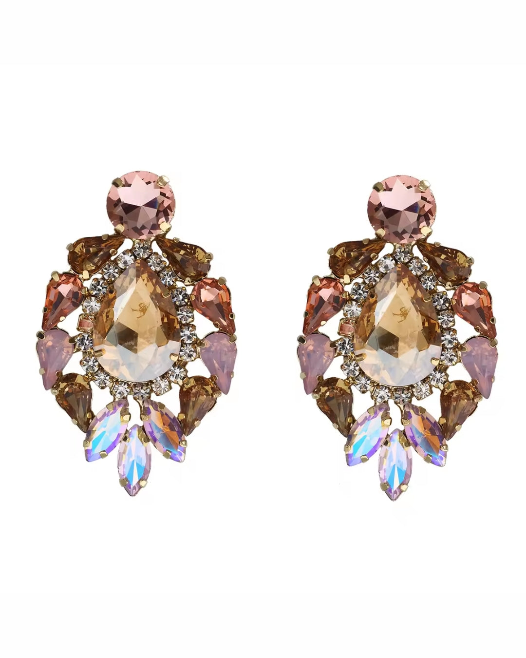 Peach Teardrop Rhinestone Drop Earrings