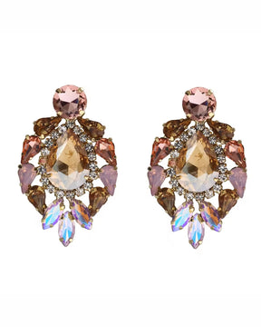 Peach Teardrop Rhinestone Drop Earrings