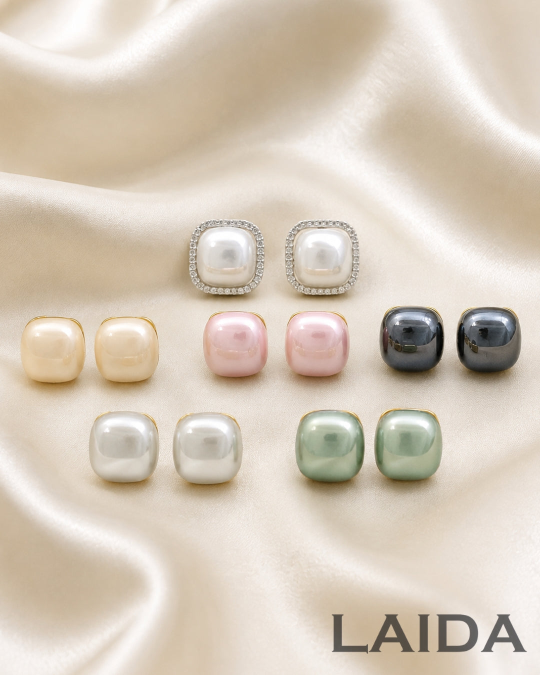 Silver-Plated AD Color Changeable Pearl Stud Earrings Pack Of-6