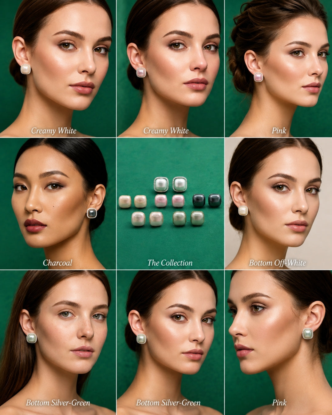Silver-Plated AD Color Changeable Pearl Stud Earrings Pack Of-6