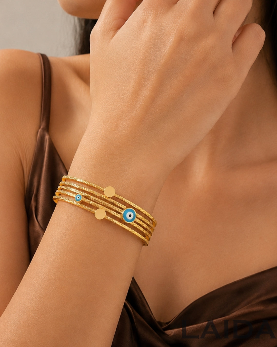Golden Evil Eye Wide Bracelet