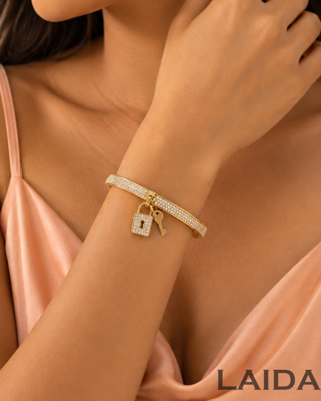 Golden Lock And Key Shiny Bracelet