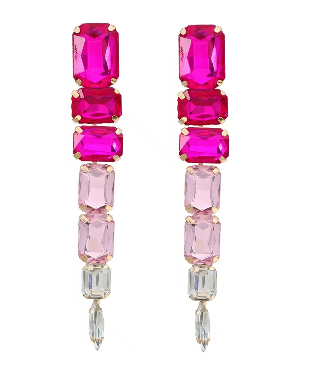 Fuschia Pink Rhinestone Drop Earrings