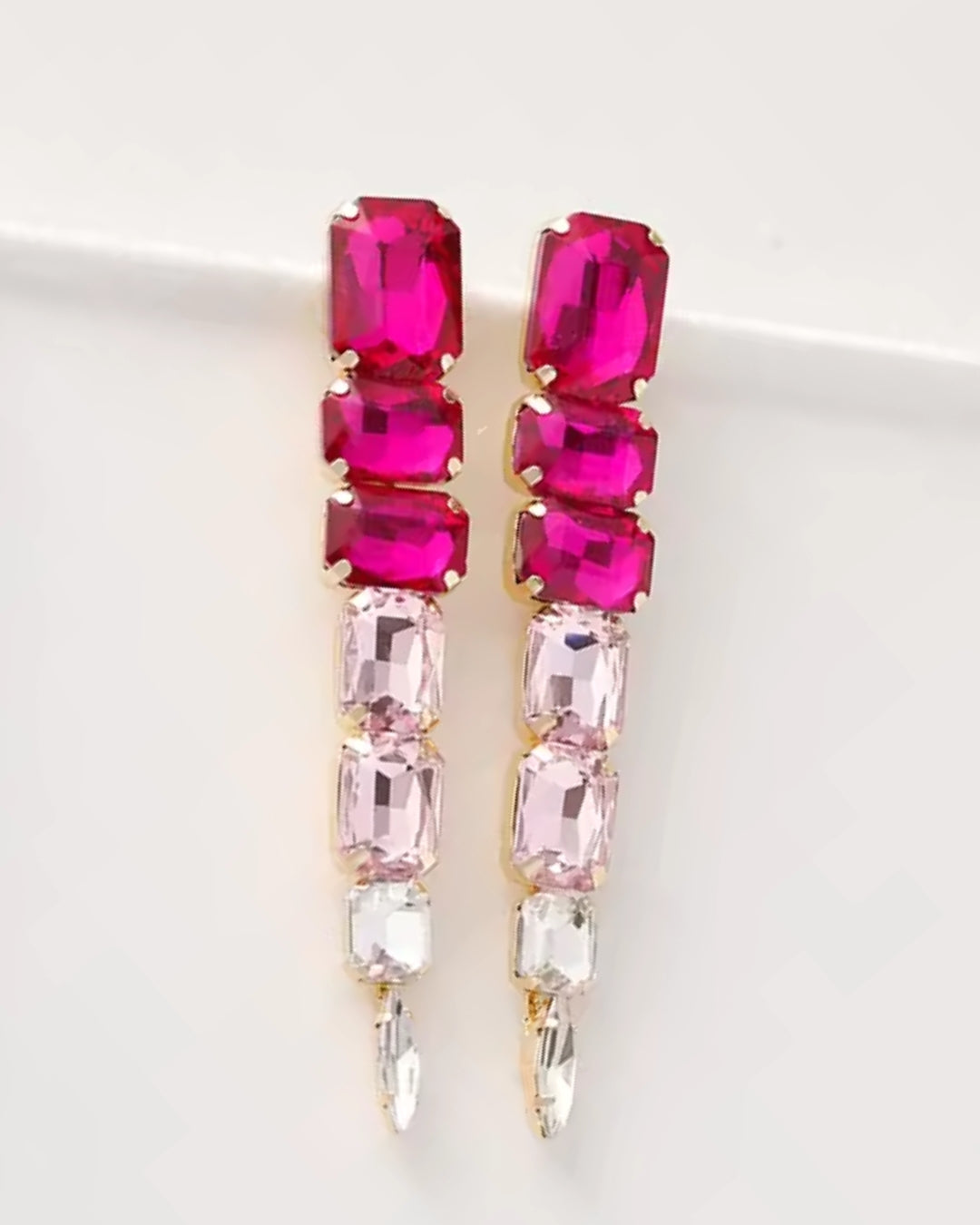 Fuschia Pink Rhinestone Drop Earrings