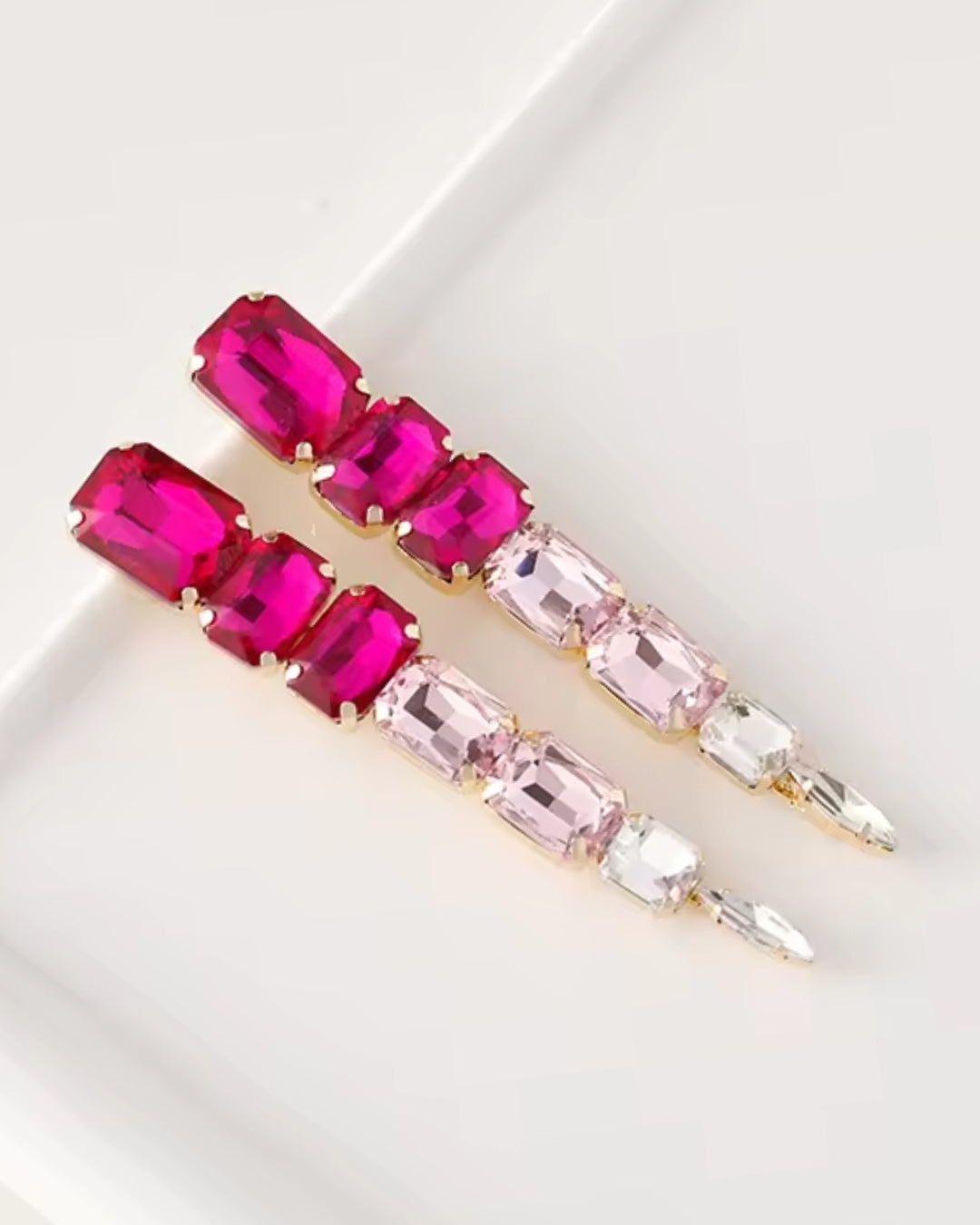Fuschia Pink Rhinestone Drop Earrings