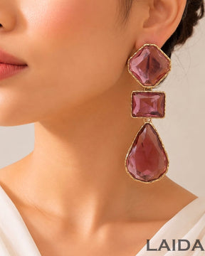 Maya Clear Crystal Purple Statement Earrings