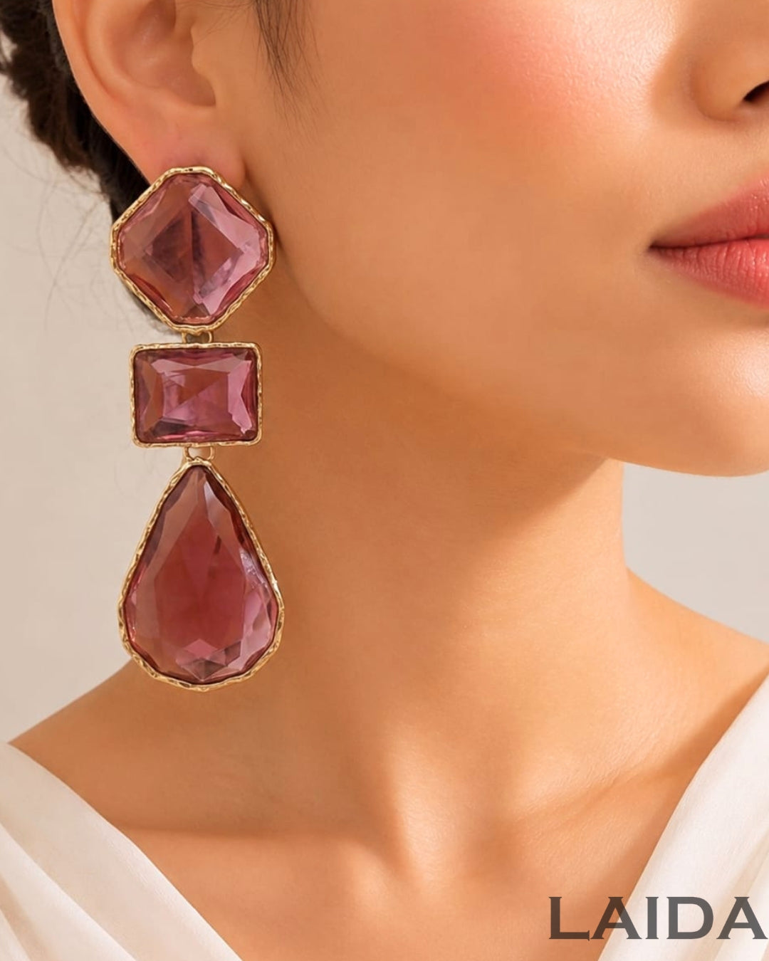 Maya Clear Crystal Purple Statement Earrings