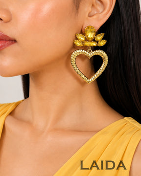 Crystal Rhinestone Yellow Heart Drop Earrings