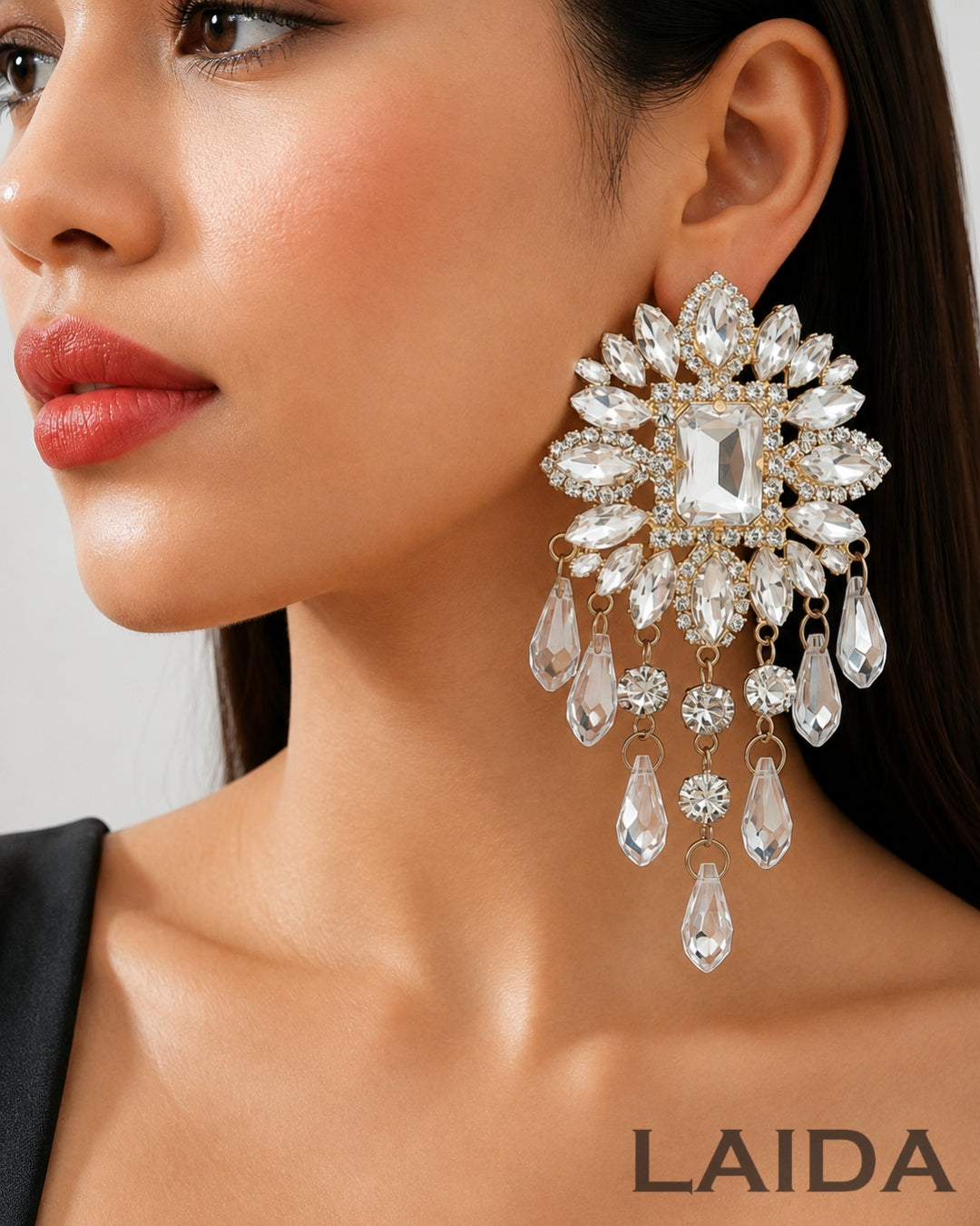 Flower Silver Glass Bead Tassel Drop Earrings