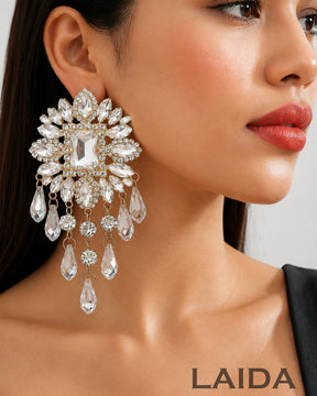 Flower Silver Glass Bead Tassel Drop Earrings