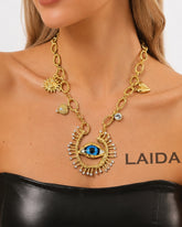 Crystal Rhinestone Resin Evil Eye Charm Pendant Necklace