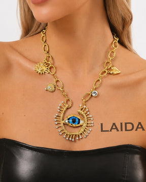 Crystal Rhinestone Resin Evil Eye Charm Pendant Necklace