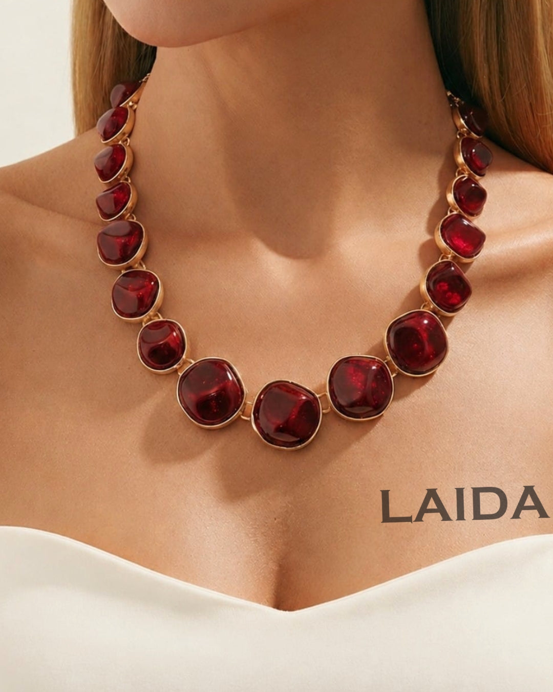 Boho Maroon Resin Statement Necklace