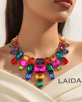 Multicolor Crystal Glass Statement Necklace