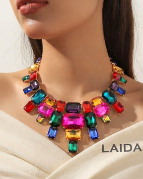 Multicolor Crystal Glass Statement Necklace
