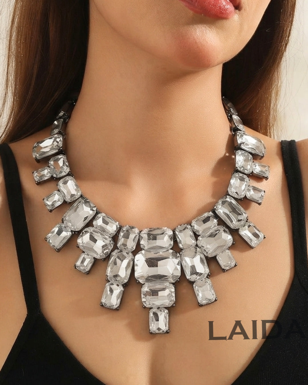 Silver Crystal Glass Statement Necklace