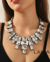Silver Crystal Glass Statement Necklace