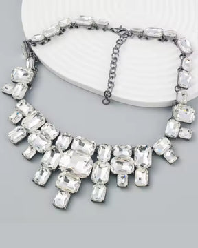 Silver Crystal Glass Statement Necklace