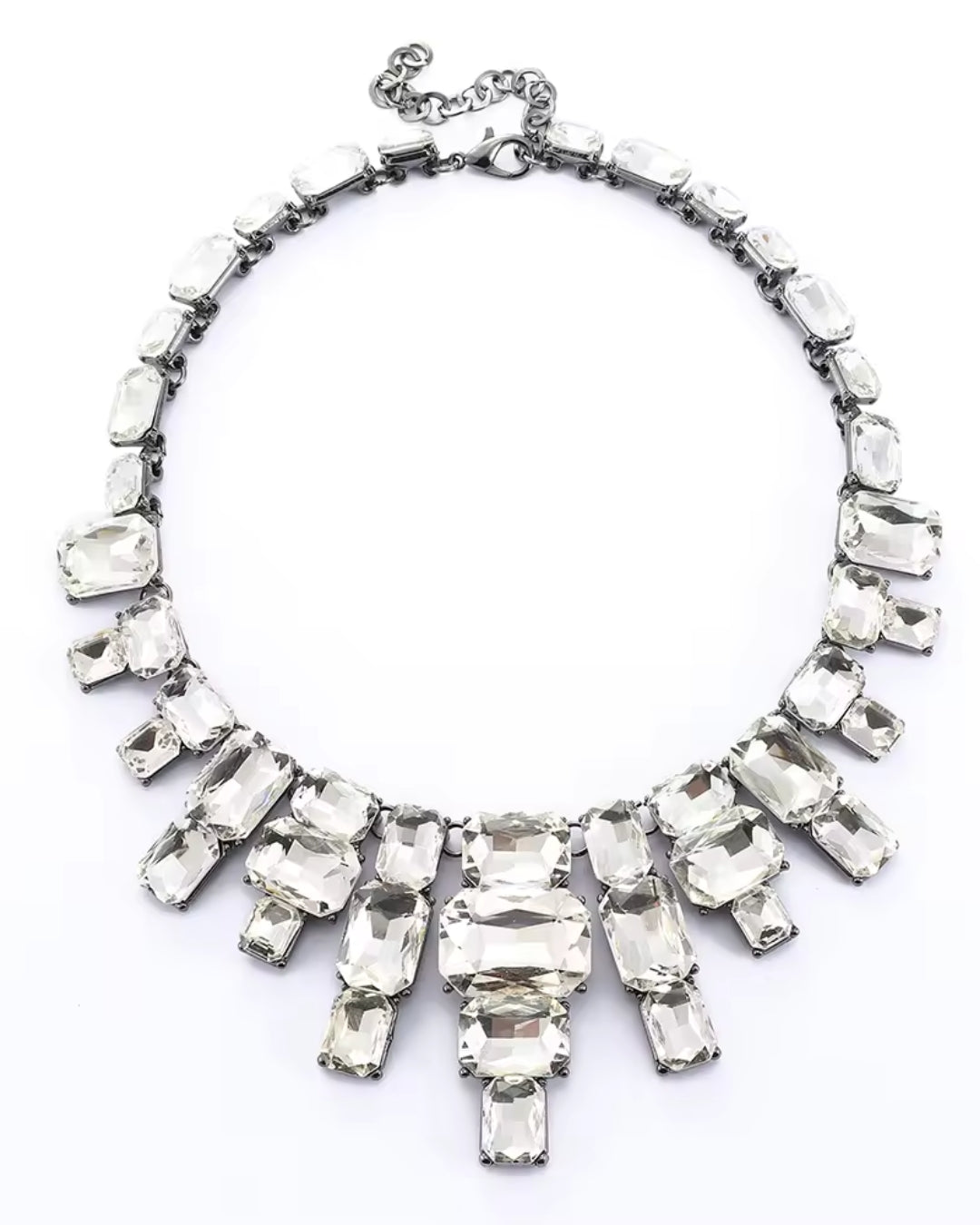 Silver Crystal Glass Statement Necklace