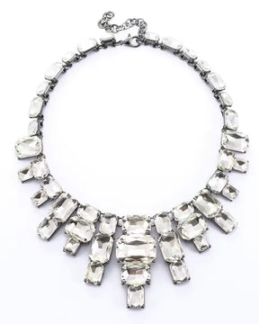 Silver Crystal Glass Statement Necklace