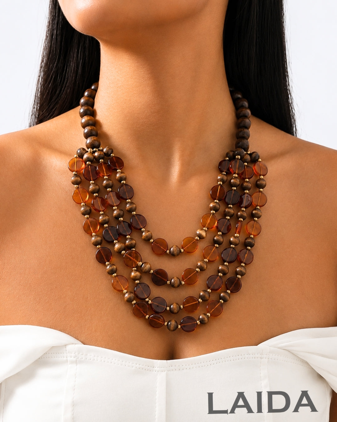 Multi- Layered Brown Wooden Bead Necklace
