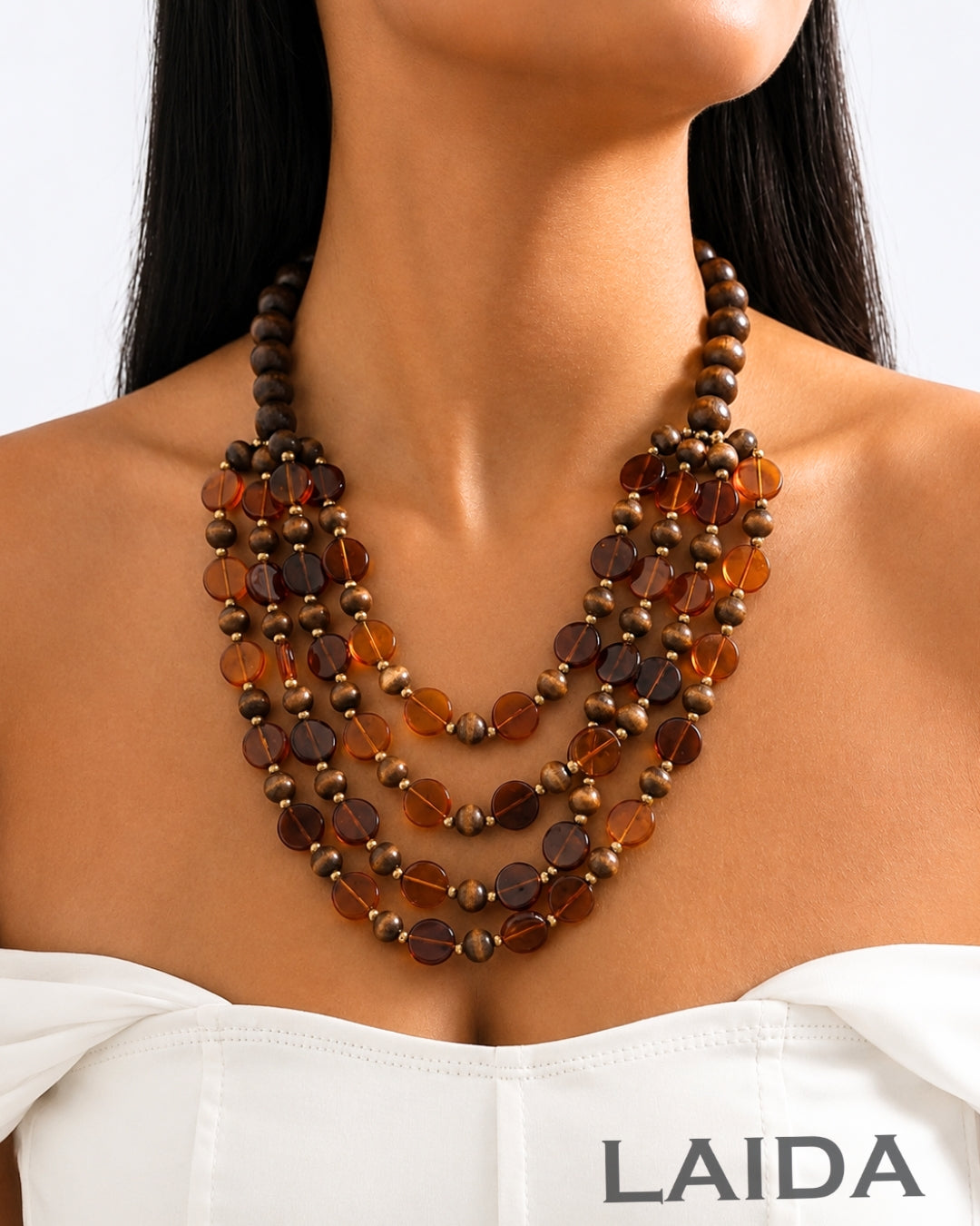 Multi- Layered Brown Wooden Bead Necklace