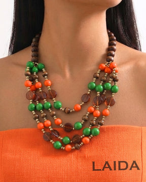 Multi- Layered Dual Tone Bead Wooden Necklace