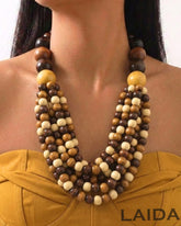 Multi- Layered Round Bead Wooden Necklace