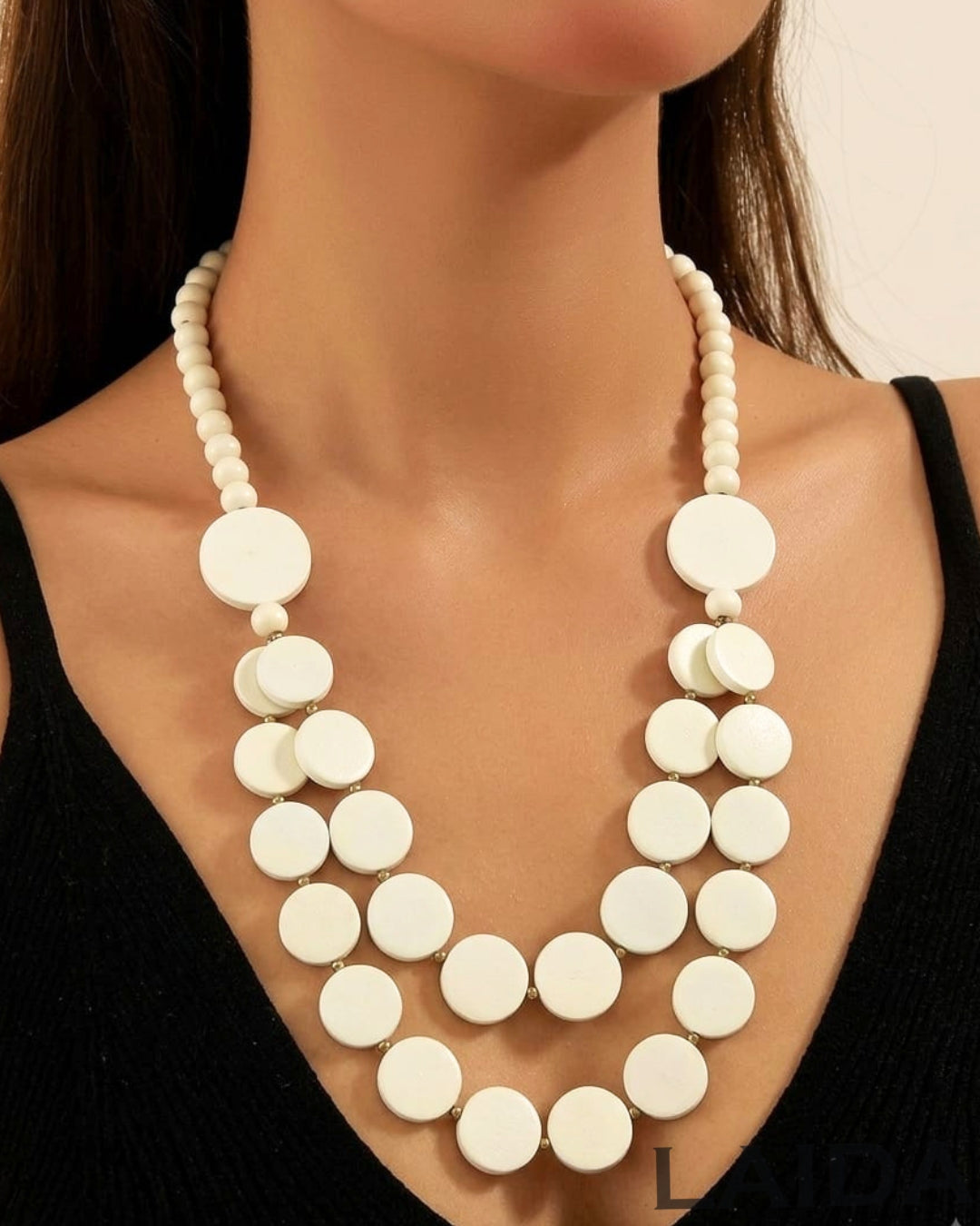 Two - Layered White Wooden Necklace