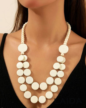 Two - Layered White Wooden Necklace