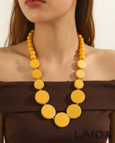Single - Layered Yellow Chic Wooden Necklace