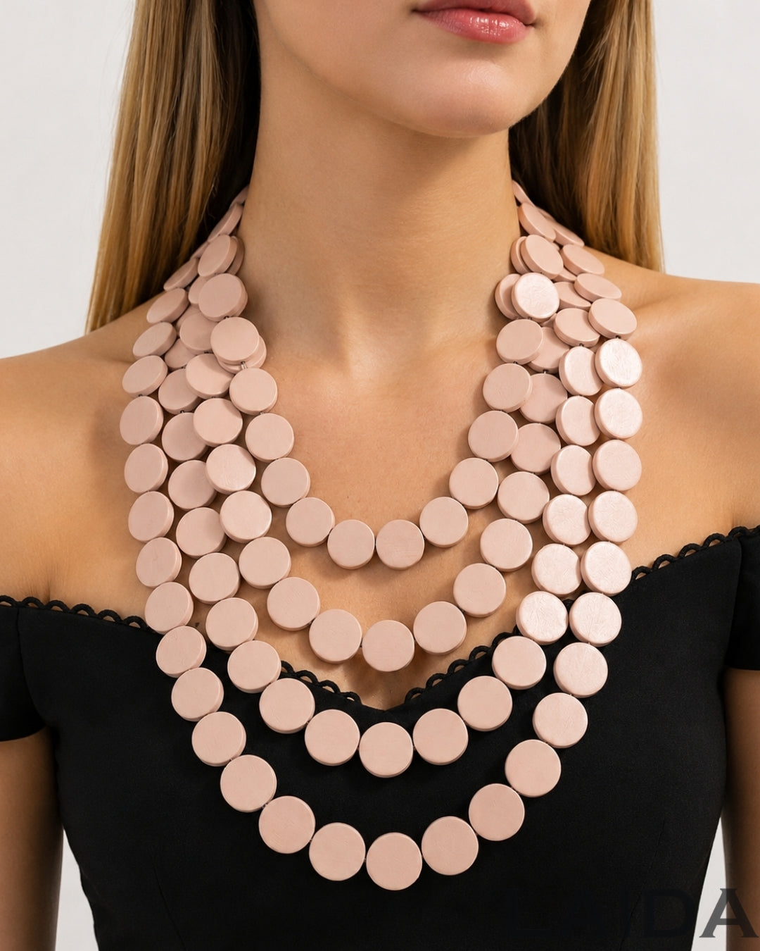 Multi- Layered Pink Wooden Charm Necklace