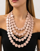 Multi- Layered Pink Wooden Charm Necklace