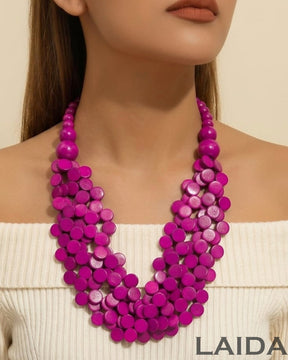 Multi- Layered Purple Wooden Bead Necklace