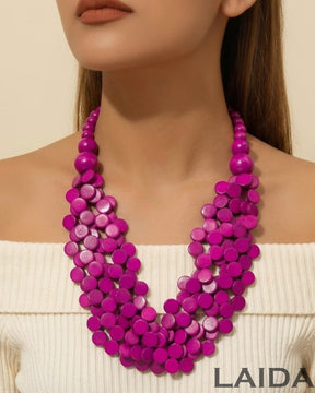Multi- Layered Purple Wooden Bead Necklace