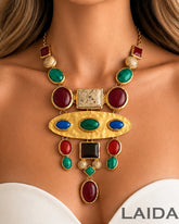 Multicolor Retro Gemstone Statement Necklace