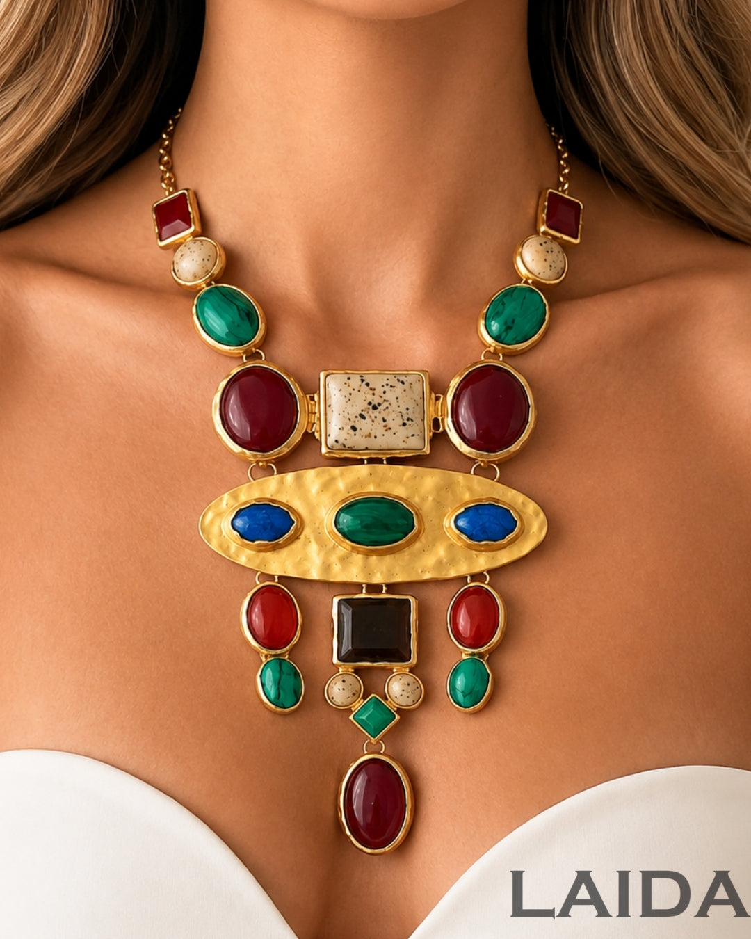 Multicolor Retro Gemstone Statement Necklace